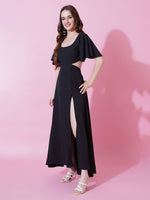 Thumbnail for Jyoti Fashion Women's Black Crepe Waist Cut Flared Western Dress - Distacart