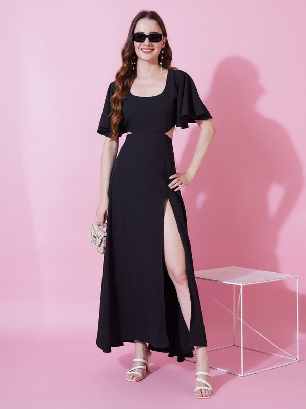 Jyoti Fashion Women's Black Crepe Waist Cut Flared Western Dress - Distacart