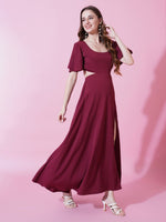 Thumbnail for Jyoti Fashion Women's Maroon Crepe Waist Cut Flared Western Dress - Distacart