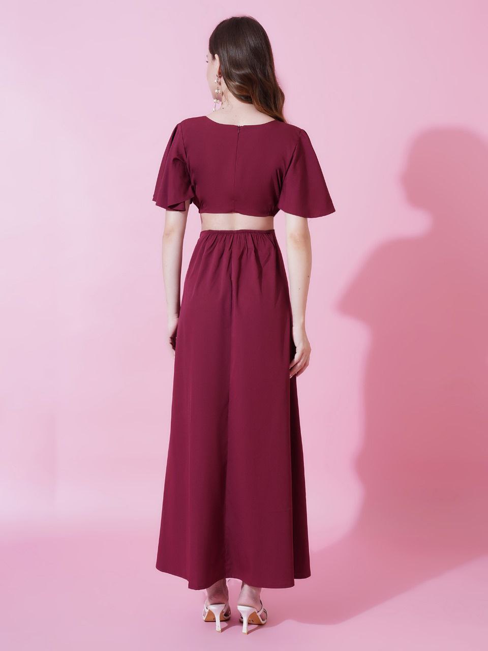 Jyoti Fashion Women's Maroon Crepe Waist Cut Flared Western Dress - Distacart