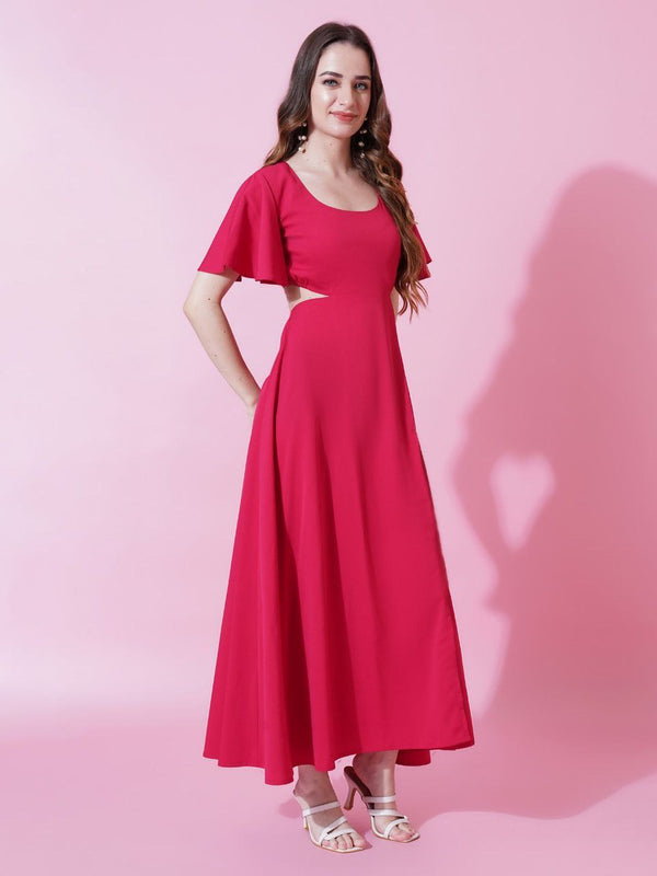 Jyoti Fashion Women's Pink Crepe Waist Cut Flared Western Dress - Distacart