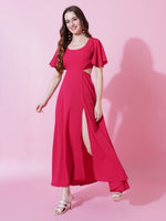 Thumbnail for Jyoti Fashion Women's Pink Crepe Waist Cut Flared Western Dress - Distacart