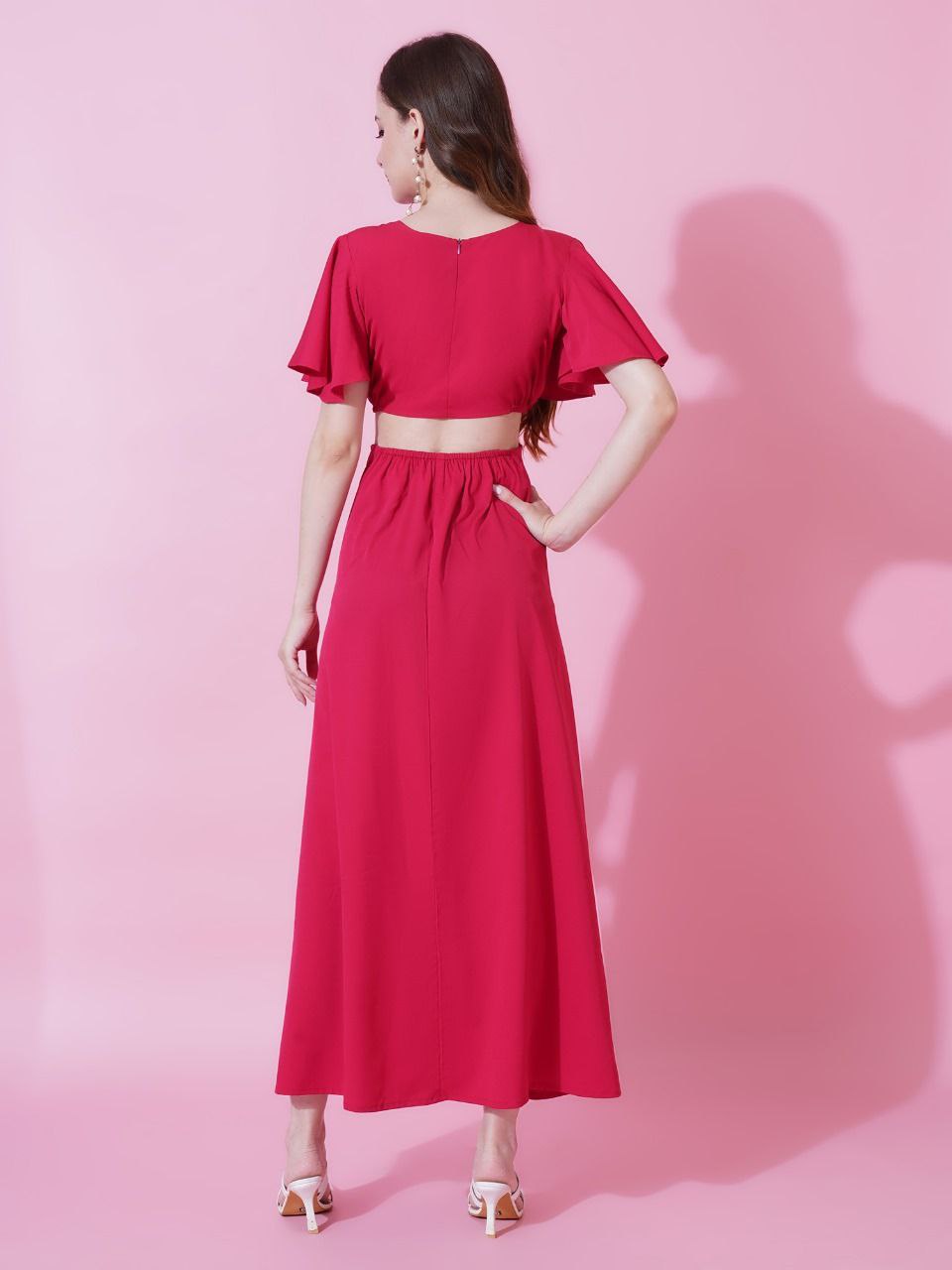 Jyoti Fashion Women's Pink Crepe Waist Cut Flared Western Dress - Distacart