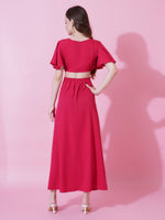 Thumbnail for Jyoti Fashion Women's Pink Crepe Waist Cut Flared Western Dress - Distacart