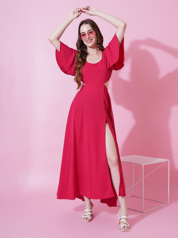 Jyoti Fashion Women's Pink Crepe Waist Cut Flared Western Dress - Distacart