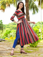 Thumbnail for Jyoti Fashion Women's Black Rayon Geometric Printed Casual Flared kurta - Distacart