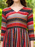 Thumbnail for Jyoti Fashion Women's Black Rayon Geometric Printed Casual Flared kurta - Distacart
