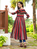 Thumbnail for Jyoti Fashion Women's Black Rayon Geometric Printed Casual Flared kurta - Distacart