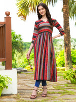 Thumbnail for Jyoti Fashion Women's Black Rayon Geometric Printed Casual Flared kurta - Distacart