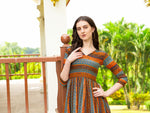 Thumbnail for Jyoti Fashion Women's Orange Rayon Geometric Printed Casual Flared kurta - Distacart