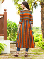 Thumbnail for Jyoti Fashion Women's Orange Rayon Geometric Printed Casual Flared kurta - Distacart