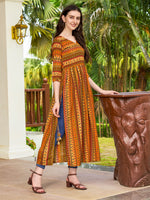 Thumbnail for Jyoti Fashion Women's Yellow Rayon Geometric Printed Casual Flared kurta - Distacart