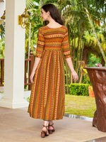 Thumbnail for Jyoti Fashion Women's Yellow Rayon Geometric Printed Casual Flared kurta - Distacart