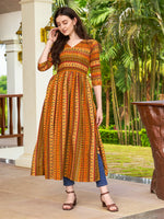 Thumbnail for Jyoti Fashion Women's Yellow Rayon Geometric Printed Casual Flared kurta - Distacart