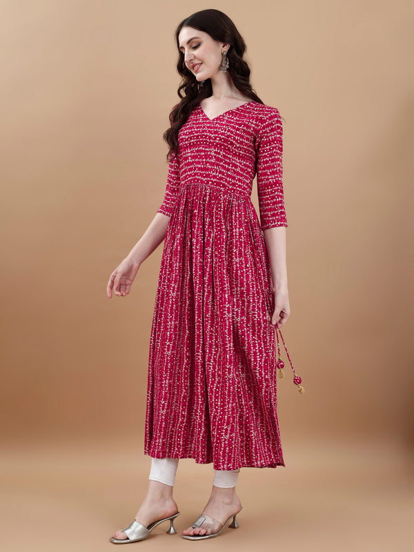 Jyoti Fashion Women's Rani Pink Rayon Bandhani Printed Casual Flared kurta - Distacart