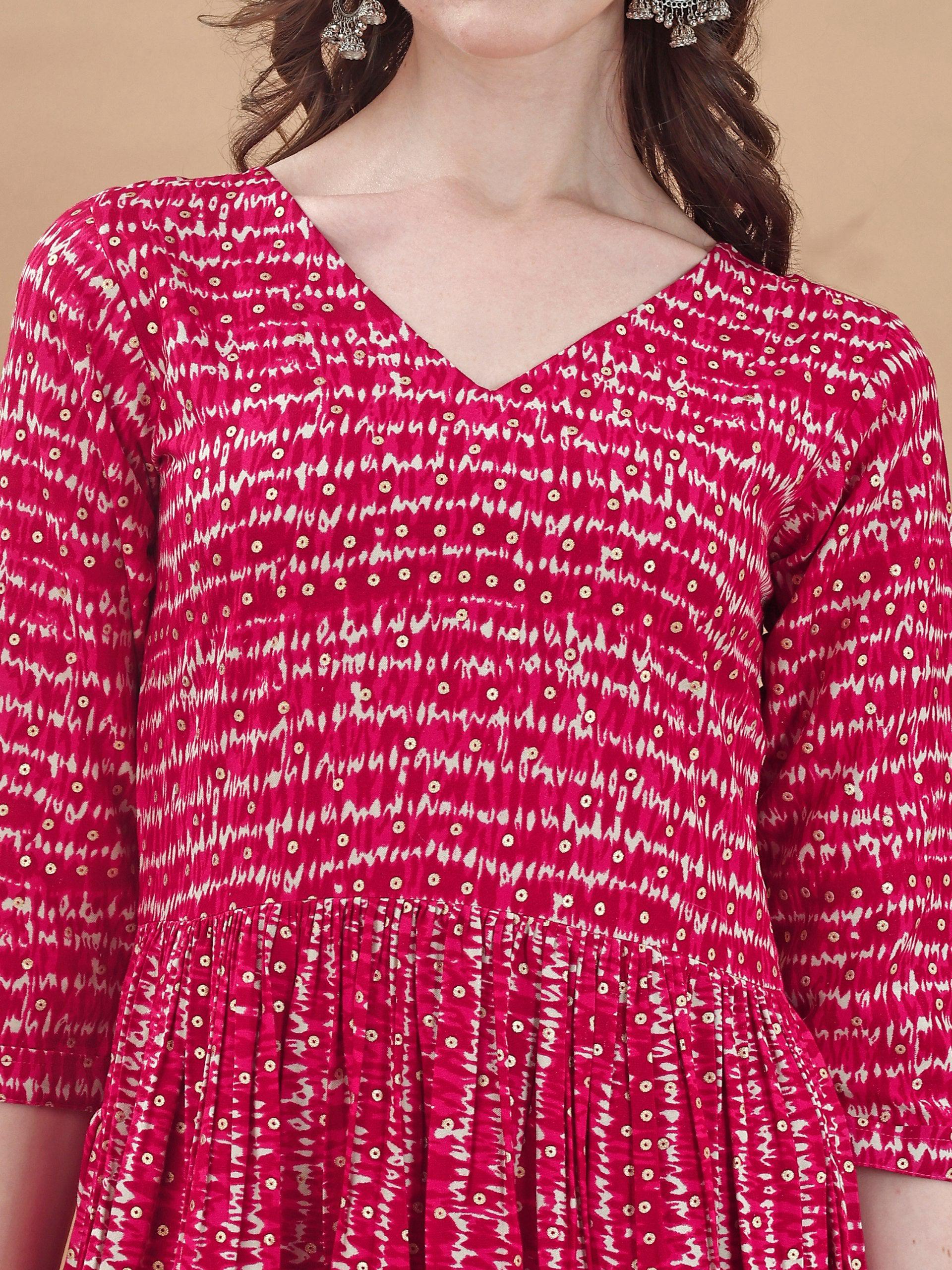Jyoti Fashion Women's Rani Pink Rayon Bandhani Printed Casual Flared kurta - Distacart