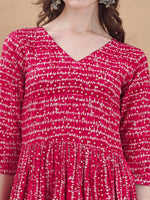 Thumbnail for Jyoti Fashion Women's Rani Pink Rayon Bandhani Printed Casual Flared kurta - Distacart