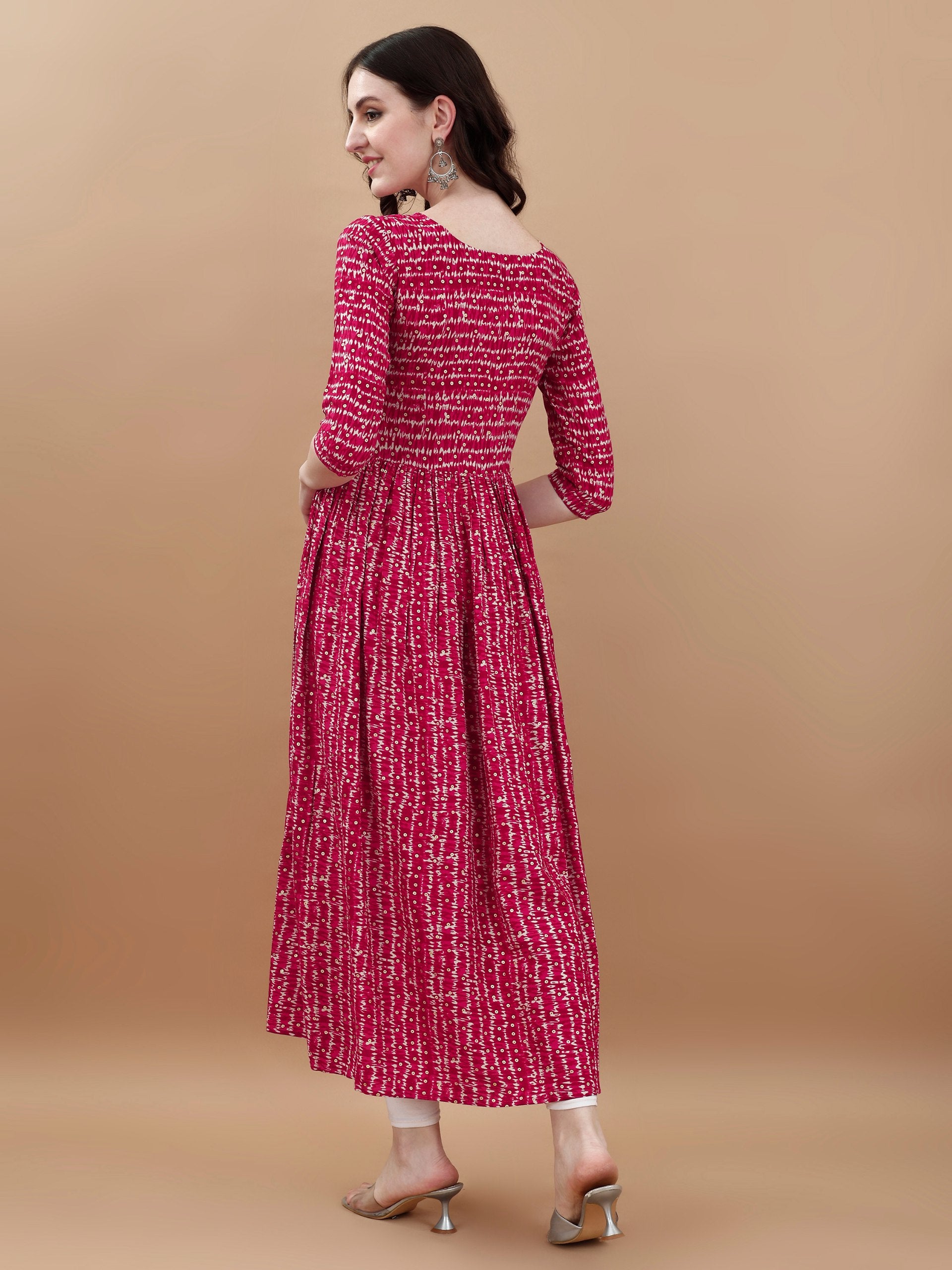 Jyoti Fashion Women's Rani Pink Rayon Bandhani Printed Casual Flared kurta - Distacart