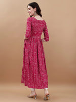 Thumbnail for Jyoti Fashion Women's Rani Pink Rayon Bandhani Printed Casual Flared kurta - Distacart