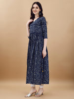 Thumbnail for Jyoti Fashion Women's Navy Blue Rayon Bandhani Printed Casual Flared kurta - Distacart
