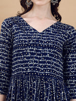 Thumbnail for Jyoti Fashion Women's Navy Blue Rayon Bandhani Printed Casual Flared kurta - Distacart