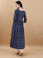 Thumbnail for Jyoti Fashion Women's Navy Blue Rayon Bandhani Printed Casual Flared kurta - Distacart