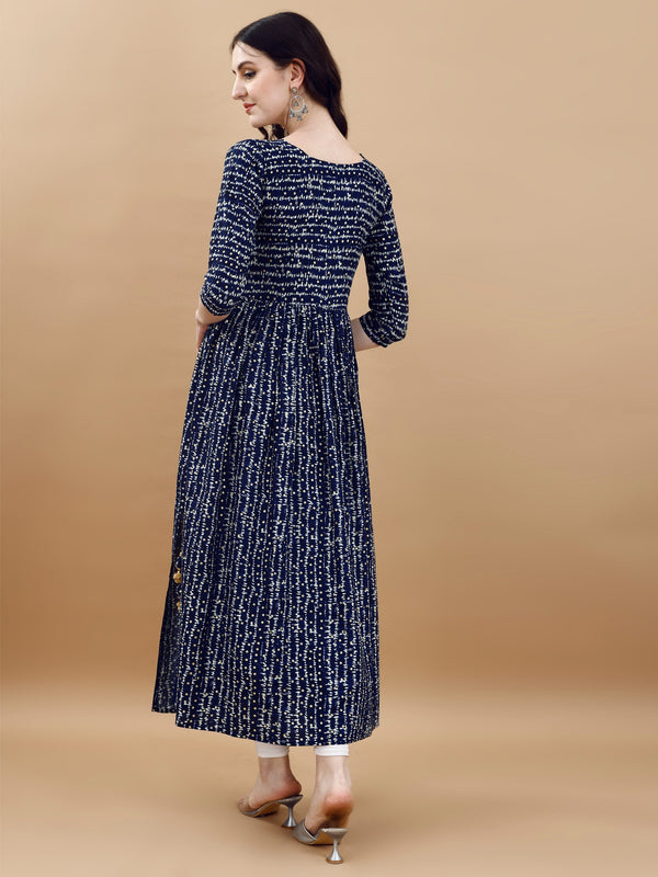 Jyoti Fashion Women's Navy Blue Rayon Bandhani Printed Casual Flared kurta - Distacart