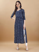 Thumbnail for Jyoti Fashion Women's Navy Blue Rayon Bandhani Printed Casual Flared kurta - Distacart