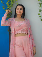 Thumbnail for Jyoti Fashion Women's Baby Pink Georgette Sequins Choli with Printed Shrug & Sharara Set - Distacart
