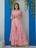 Thumbnail for Jyoti Fashion Women's Baby Pink Georgette Sequins Choli with Printed Shrug & Sharara Set - Distacart