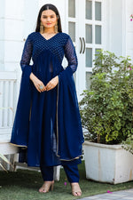 Thumbnail for Jyoti Fashion Women's Blue Georgette Foil Printed Kurta Set with Dupatta - Distacart