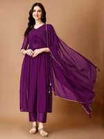 Thumbnail for Jyoti Fashion Women's Wine Georgette Foil Printed Kurta Set with Dupatta - Distacart