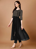 Thumbnail for Jyoti Fashion Women's Black Georgette Foil Printed Kurta Set with Dupatta - Distacart