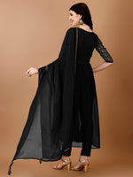 Thumbnail for Jyoti Fashion Women's Black Georgette Foil Printed Kurta Set with Dupatta - Distacart