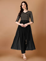 Thumbnail for Jyoti Fashion Women's Black Georgette Foil Printed Kurta Set with Dupatta - Distacart