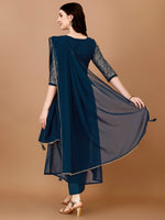 Thumbnail for Jyoti Fashion Women's Teal Blue Georgette Foil Printed Kurta Set with Dupatta - Distacart