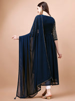 Thumbnail for Jyoti Fashion Women's Navy Blue Georgette Foil Printed Gown with Dupatta Set - Distacart