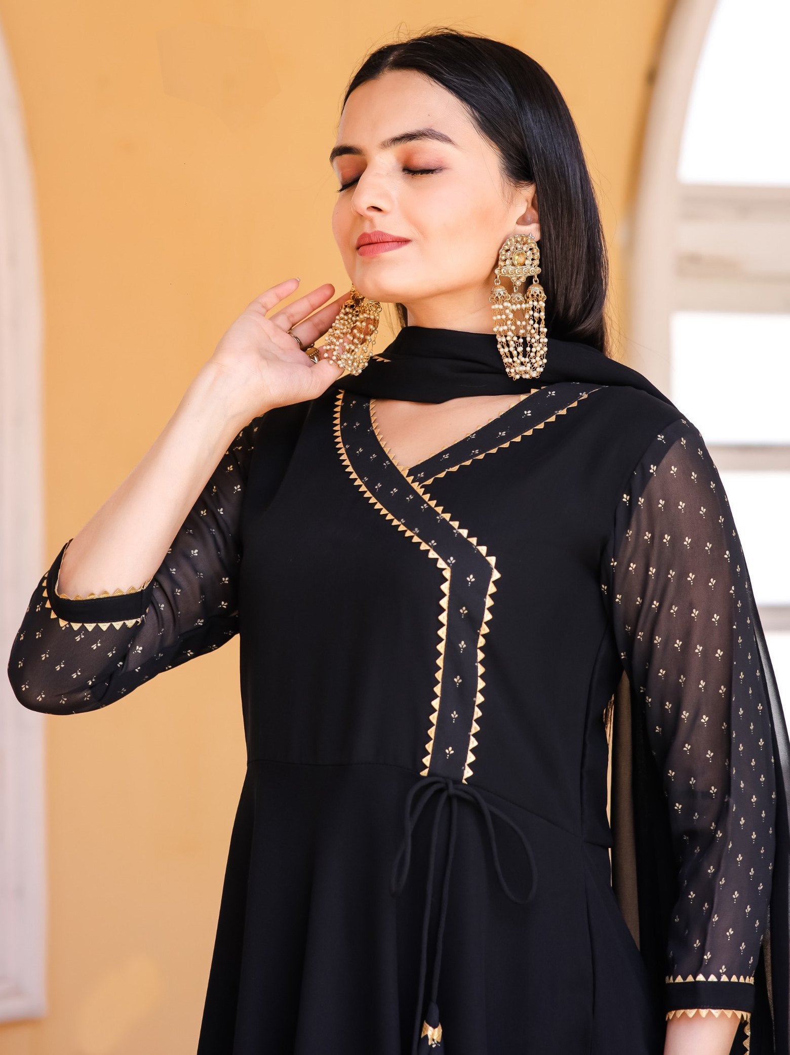 Jyoti Fashion Women's Black Georgette Foil Printed Gown with Dupatta Set - Distacart