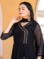 Thumbnail for Jyoti Fashion Women's Black Georgette Foil Printed Gown with Dupatta Set - Distacart