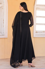 Thumbnail for Jyoti Fashion Women's Black Georgette Foil Printed Gown with Dupatta Set - Distacart