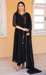 Thumbnail for Jyoti Fashion Women's Black Georgette Foil Printed Gown with Dupatta Set - Distacart