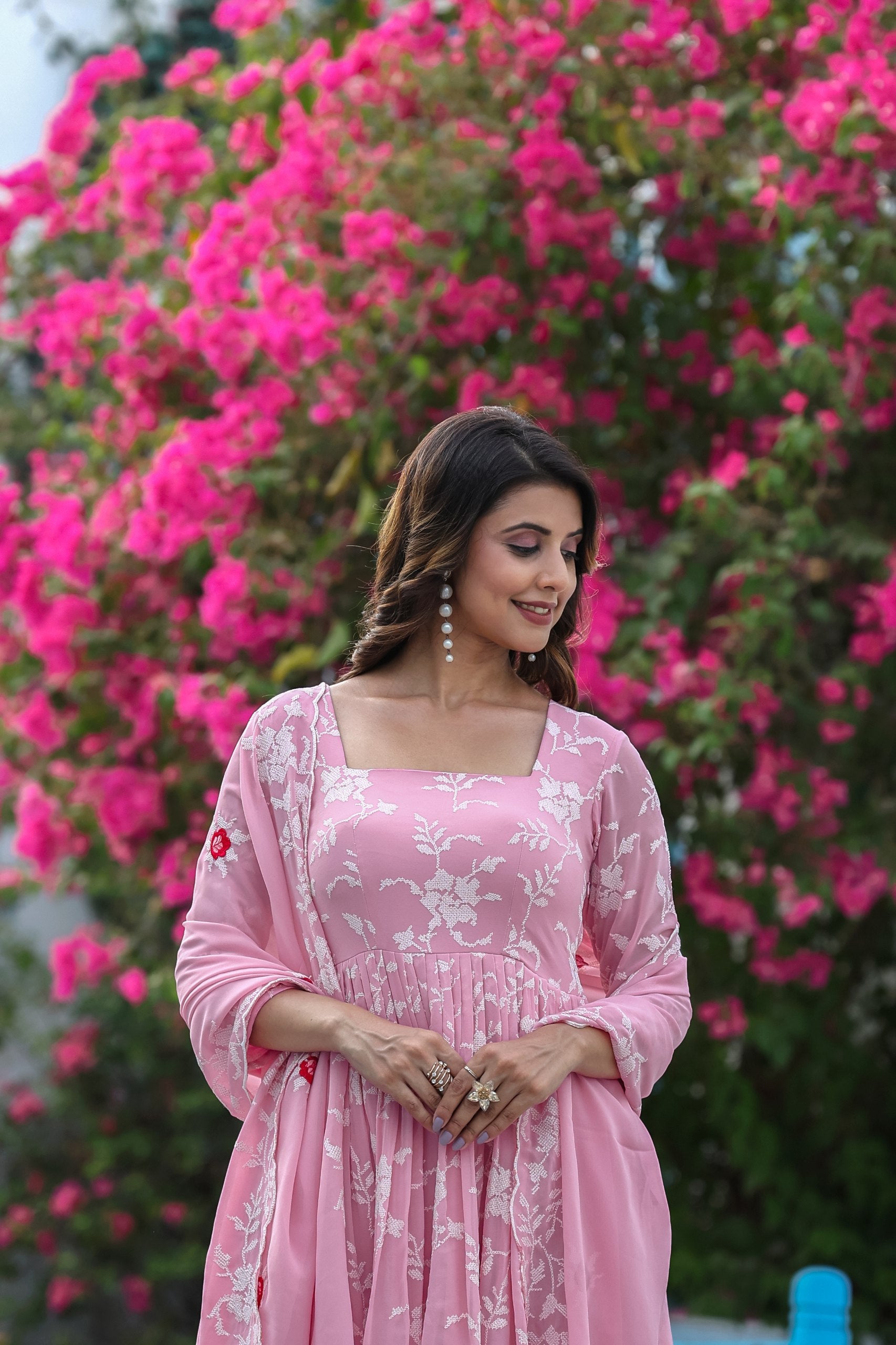 Jyoti Fashion Women's Baby Pink Faux Georgette Resham Embroidered Peplum Sharara Set - Distacart