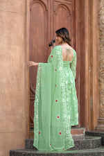 Thumbnail for Jyoti Fashion Women's Pista Green Faux Georgette Resham Embroidered Kurta Set with Dupatta - Distacart
