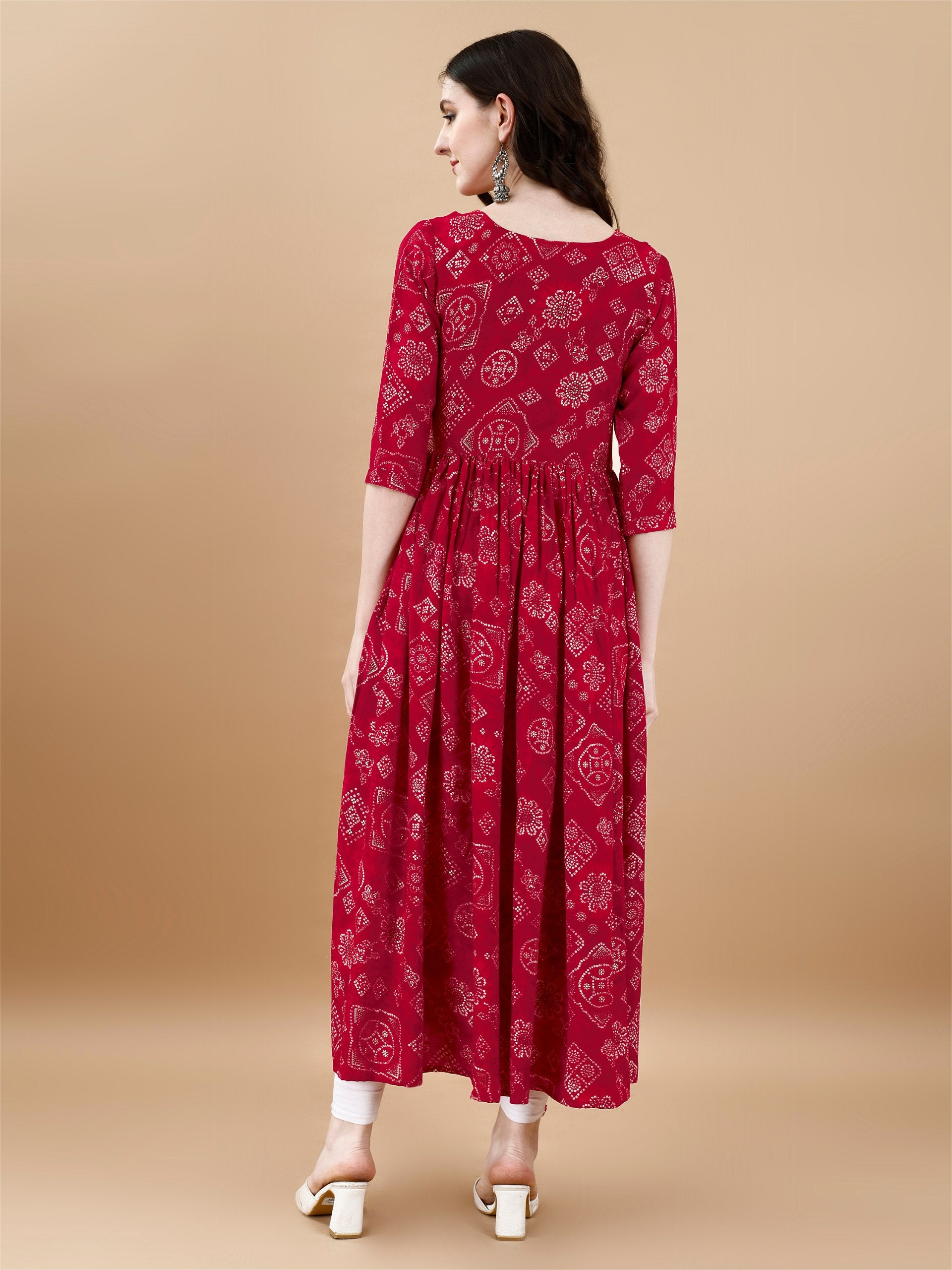 Jyoti Fashion Women's Rani Pink Rayon Bandhani Printed Casual Flared kurta - Distacart