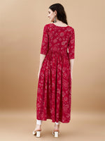 Thumbnail for Jyoti Fashion Women's Rani Pink Rayon Bandhani Printed Casual Flared kurta - Distacart