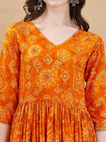 Thumbnail for Jyoti Fashion Women's Mustard Rayon Bandhani Printed Casual Flared kurta - Distacart