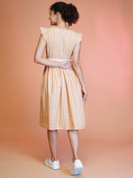 Thumbnail for Jyoti Fashion Women's Orange Cotton Striped with Embroidered Belt Western Midi Dress - Distacart