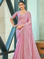 Thumbnail for Jyoti Fashion Women's Pink Silk Blend Embellished Border with Beads & Crystal Cutwork Saree with Blouse - Distacart