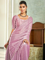 Thumbnail for Jyoti Fashion Women's Pink Silk Blend Embellished Border with Beads & Crystal Cutwork Saree with Blouse - Distacart