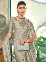 Thumbnail for Jyoti Fashion Women's Silver Silk Blend Embellished Border with Beads & Crystal Cutwork Saree with Blouse - Distacart